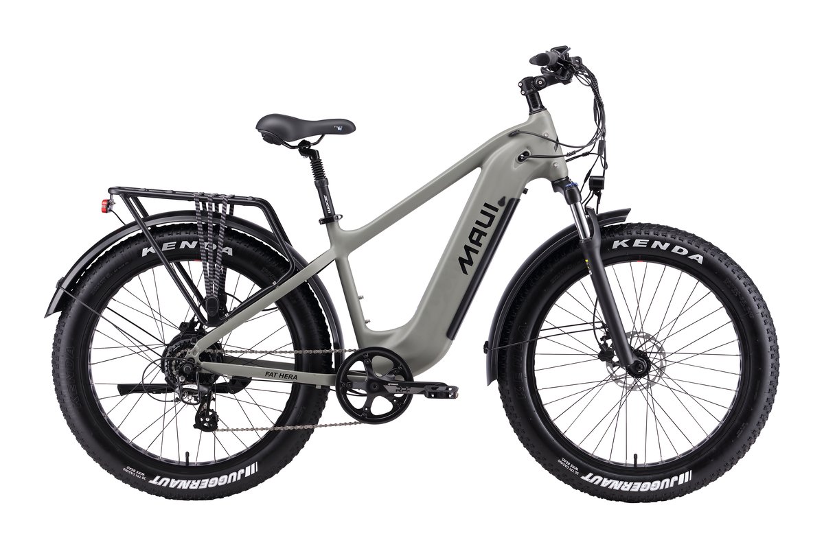 Maui Fat Hera e-bike in grey with oversized tires.